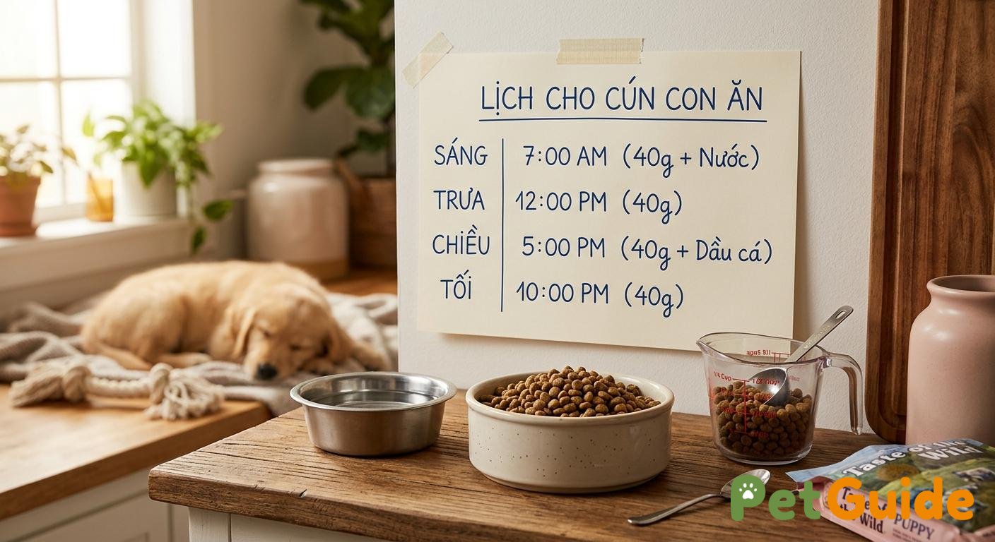 Lịch trình và khẩu phần ăn cho chó con theo độ tuổi